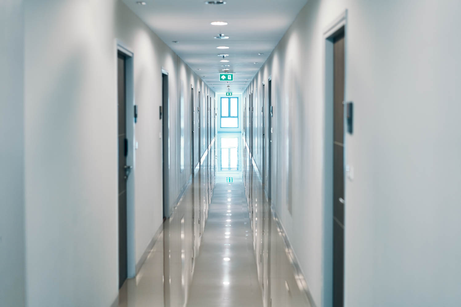shining long hallway at a remote site facility 